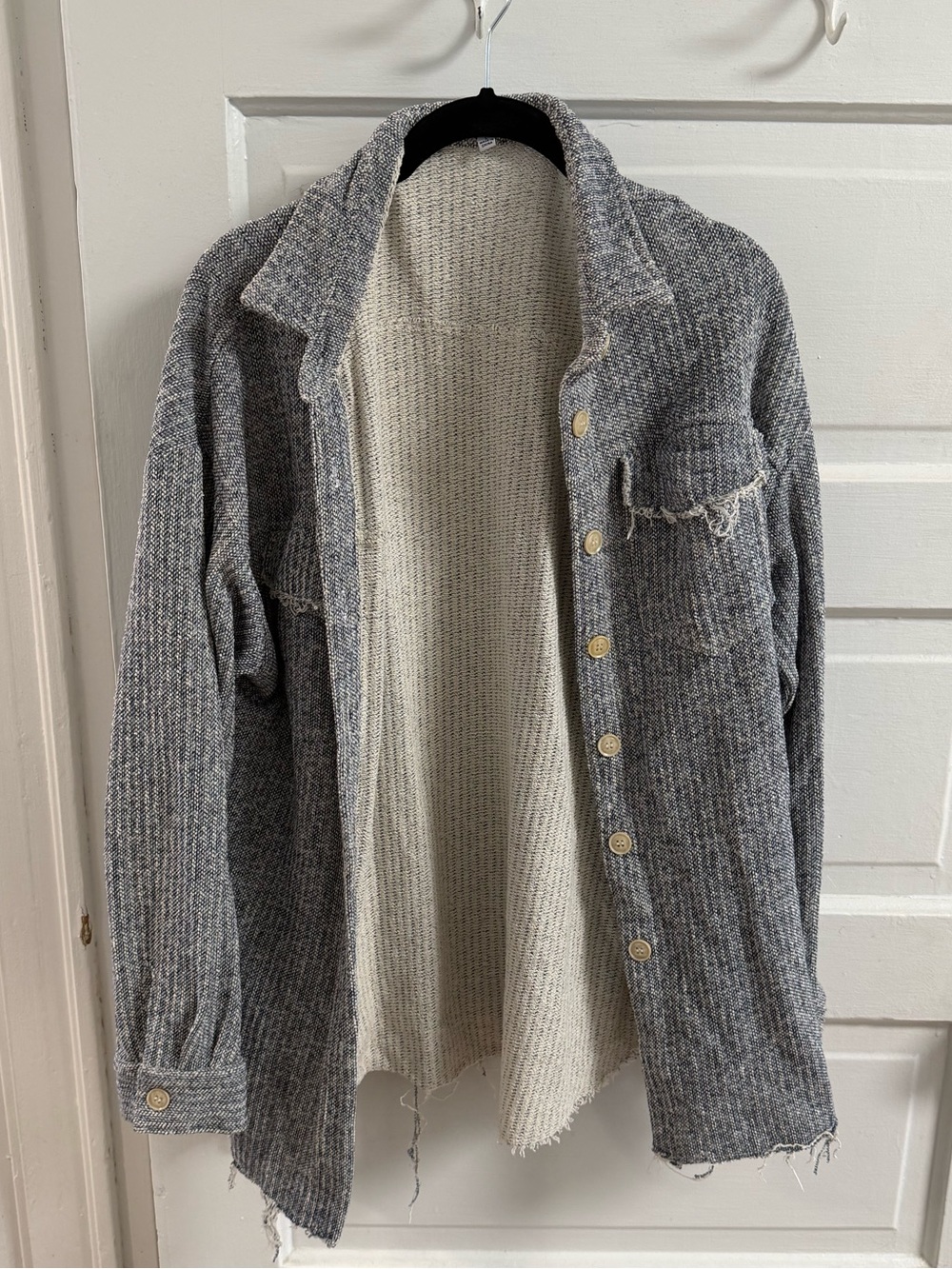 Polagram Gray and Cream Knit Button-Up Jacket